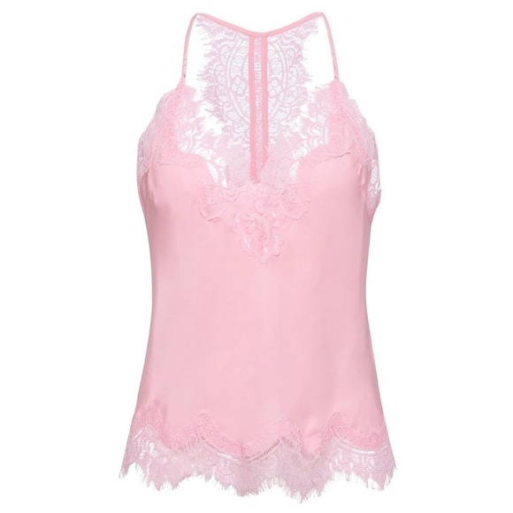 Gold Hawk Silk Soft Pink Lace Trim Lucy Crop Cami Camisole Top EUC Size XS - Picture 1 of 9